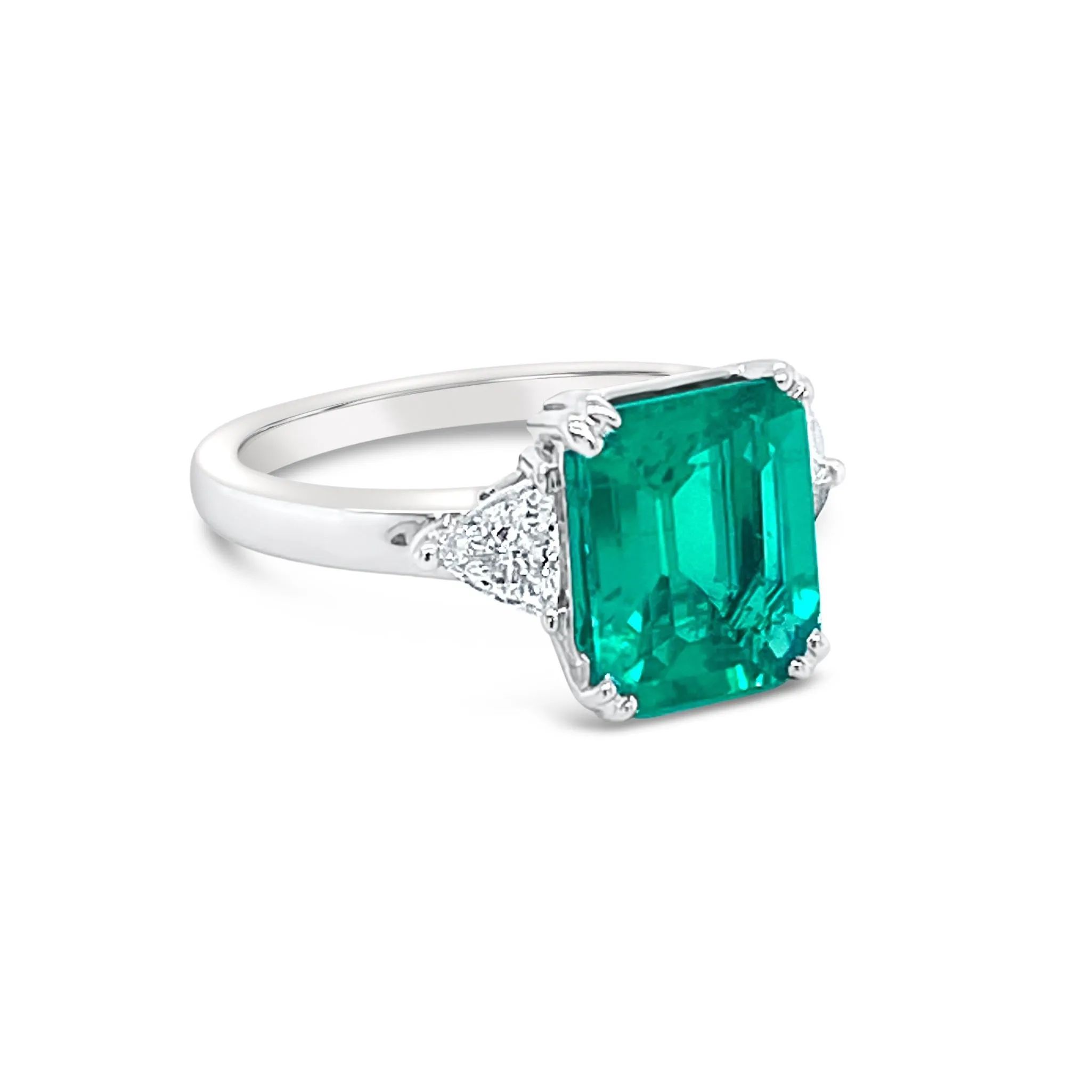 Emerald Cut Emerald & Trillion cut Diamonds Ring