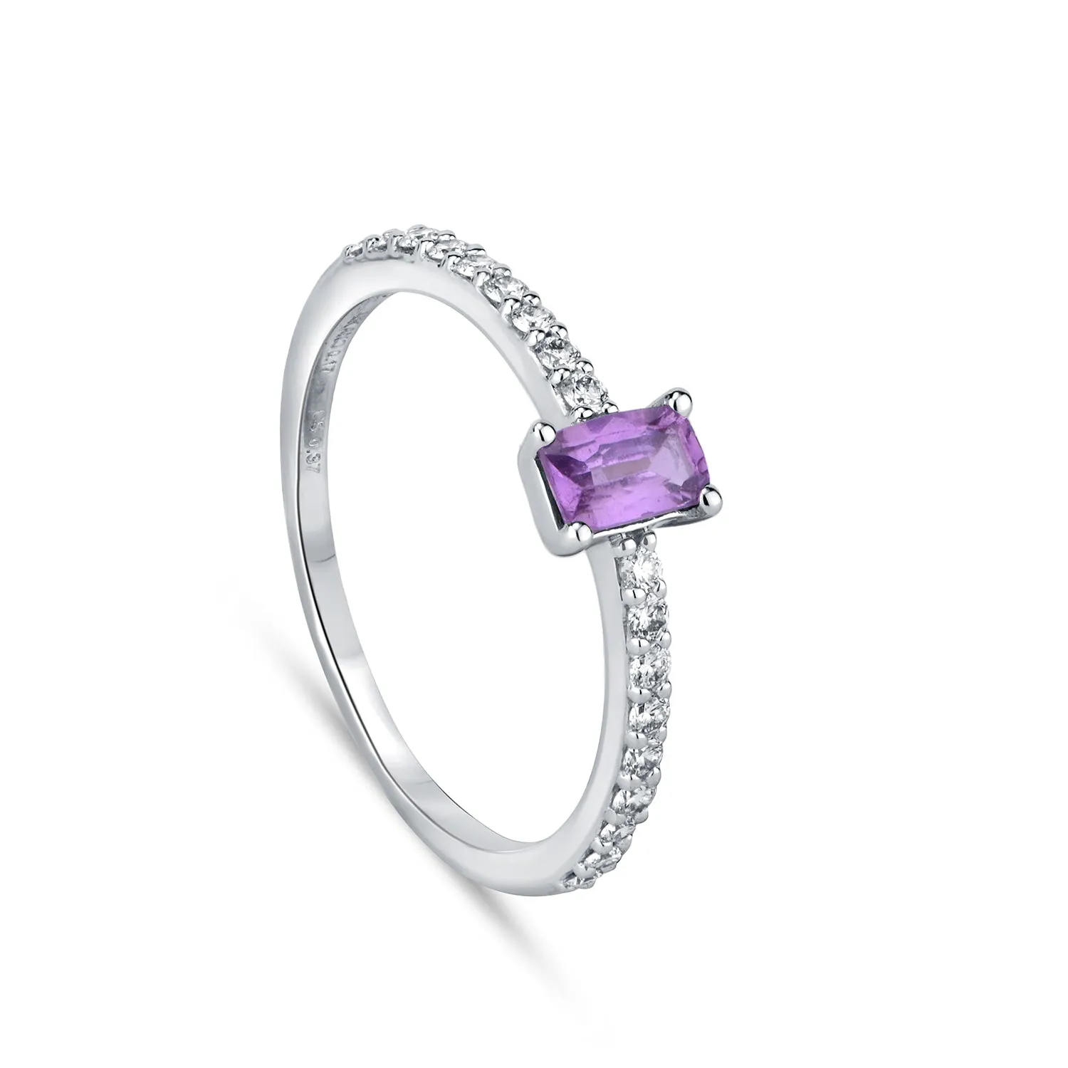 Emerald Cut Purple Sapphire Diamond Ring
