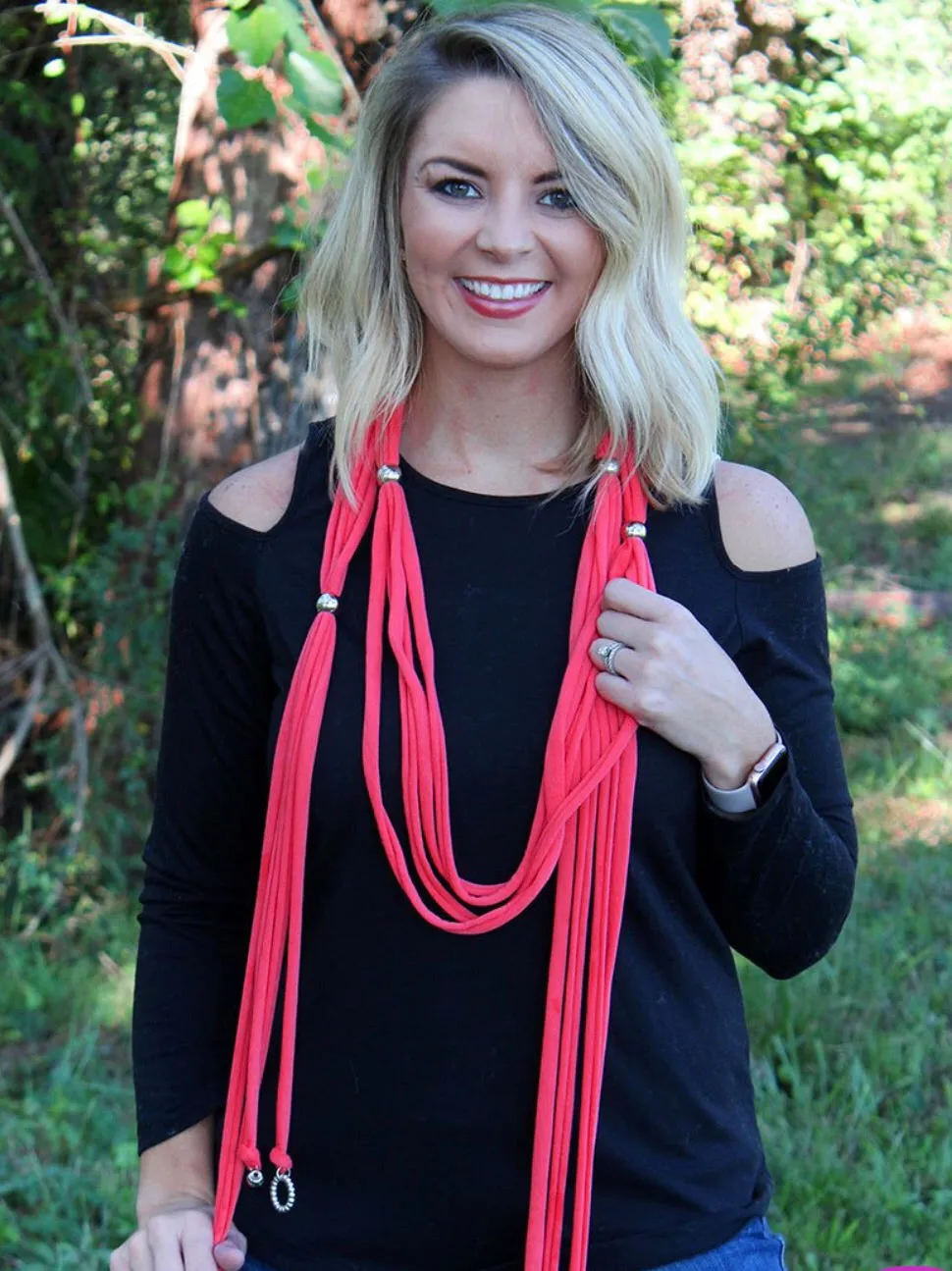Emerald Green or Peach and Silvertone Shredded Scarf