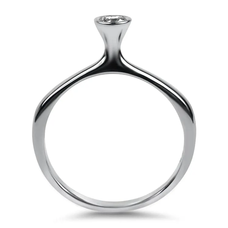 Estate 18k White Gold Modern .15ct High Profile Bezel Diamond Ring