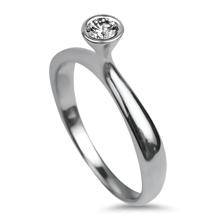 Estate 18k White Gold Modern .15ct High Profile Bezel Diamond Ring