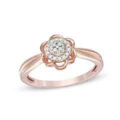 EternalDia 0.06 Cttw Diamond Accent Halo Flower Promise Ring In 10K Rose Gold (I-J/I2-I3)