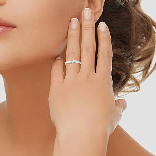EternalDia 0.06 Cttw Diamond Twisted Spiral Engagement Band Ring In 14k White Gold (I1/GH)