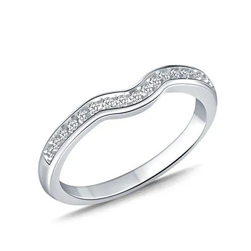 EternalDia 0.20cttw Diamond Curved Solitaire Enhancer Contour Band Guard Ring in 10K White Gold (IJ/12-13)