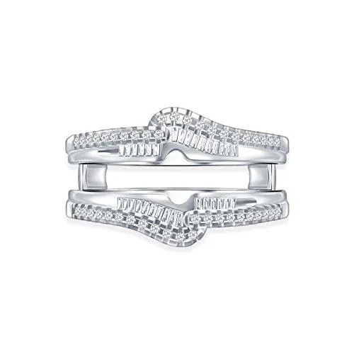 EternalDia 0.38 Ct Round & Baguette Diamond Bypass Knot Chevron Style Enhancer Ring Guard In 10k White Gold (IJ/I2I3)