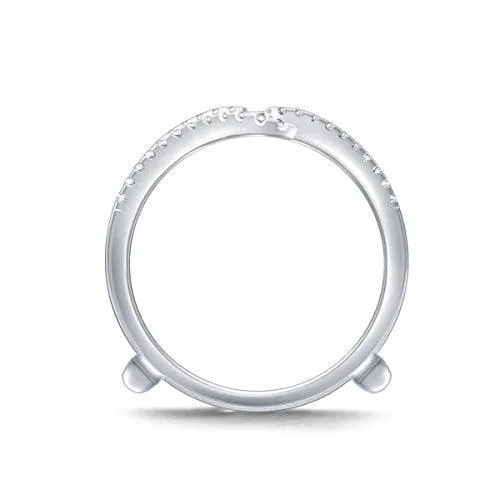 EternalDia 0.38 Ct Round & Baguette Diamond Bypass Knot Chevron Style Enhancer Ring Guard In 10k White Gold (IJ/I2I3)