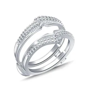 EternalDia 0.38 Ct Round & Baguette Diamond Bypass Knot Chevron Style Enhancer Ring Guard In 10k White Gold (IJ/I2I3)