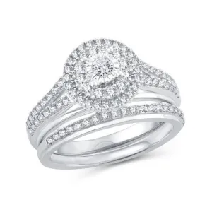 EternalDia 0.50 Ct. Wt. Round Diamond Double Halo Split Shank Bridal Set in 10K White Gold