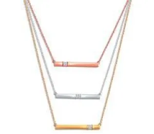 EternalDia 10K Tri-Tone Gold 1/5 Cttw Diamond Triple Straight Bar Necklace 18" (IJ/I2I3)