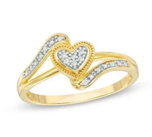 EternalDia 10K Yellow Gold Diamond Accent Vintage Heart Promise Ring (IJ/I2-I3)