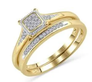 EternalDia 10K Yellow Gold Diamond Square Shaped Cluster Engagement Ring Bridal Set (0.10ct, IJ/I2I3)