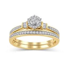 EternalDia 10K Yellow Gold Round Shape 1/4 Cttw Composite Diamond Collar Engagement Bridal Set (IJ/I3)