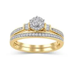 EternalDia 10K Yellow Gold Round Shape 1/4 Cttw Composite Diamond Collar Engagement Bridal Set (IJ/I3)