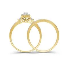 EternalDia 10K Yellow Gold Round Shape 1/4 Cttw Composite Diamond Collar Engagement Bridal Set (IJ/I3)