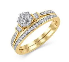EternalDia 10K Yellow Gold Round Shape 1/4 Cttw Composite Diamond Collar Engagement Bridal Set (IJ/I3)