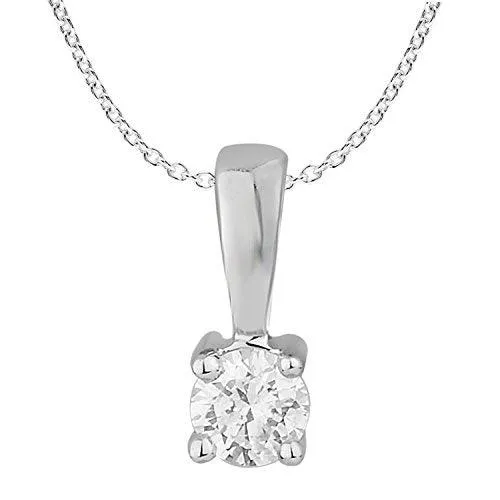 EternalDia 1/10 ct Round Diamond Pendant Necklace Solitaire 10k White Gold (0.10cttw, IJK,I2-I3)