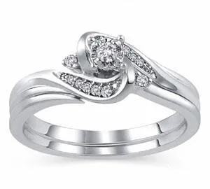 EternalDia 1/10 CT. T.W. Diamond Swirl Bypass Bridal Ring Set in 10K White Gold (IJ/I2I3)