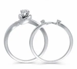 EternalDia 1/10 CT. T.W. Diamond Swirl Bypass Bridal Ring Set in 10K White Gold (IJ/I2I3)