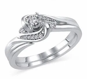 EternalDia 1/10 CT. T.W. Diamond Swirl Bypass Bridal Ring Set in 10K White Gold (IJ/I2I3)