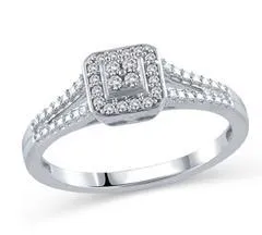 EternalDia 1/10 Cttw Diamond Split Shank Square Shape Quad Promise Ring in 10K White Gold (IJ/I2I3)