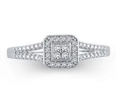 EternalDia 1/10 Cttw Diamond Split Shank Square Shape Quad Promise Ring in 10K White Gold (IJ/I2I3)