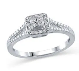 EternalDia 1/10 Cttw Diamond Split Shank Square Shape Quad Promise Ring in 10K White Gold (IJ/I2I3)