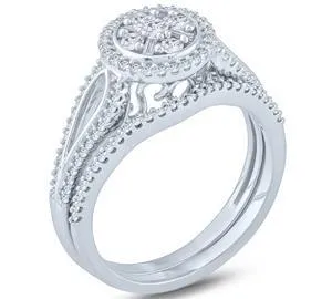 EternalDia 1/2 Ct Round & Baguette Diamond Composite Cluster Engagement Wedding Set In 10Kt White Gold (IJ/I2)