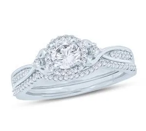 EternalDia 1/2 Ct Round Diamond Halo Composite Engagement Wedding Set In 10K White Gold (IJ/I2)
