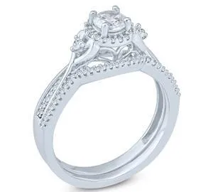 EternalDia 1/2 Ct Round Diamond Halo Composite Engagement Wedding Set In 10K White Gold (IJ/I2)