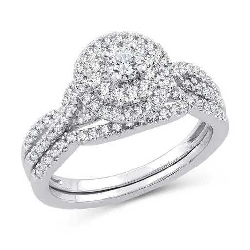 EternalDia 1/2 Cttw Diamond Double Halo Twisted-Style Bridal Set In 10kt White Gold (IJ/I2I3)