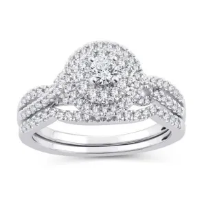 EternalDia 1/2 Cttw Diamond Double Halo Twisted-Style Bridal Set In 10kt White Gold (IJ/I2I3)
