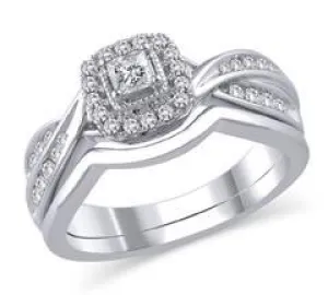 EternalDia 1/2 Cttw Princess Cut Diamond Cushion shaped Bypass Engagement Bridal Set in 14K White Gold (HI/I2)