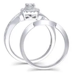EternalDia 1/2 Cttw Princess Cut Diamond Cushion shaped Bypass Engagement Bridal Set in 14K White Gold (HI/I2)