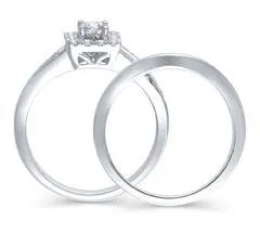 EternalDia 1/2 Cttw Princess-Cut Diamond Square shaped Split Shank Halo Bridal Set in 10K White Gold (IJ/I2)