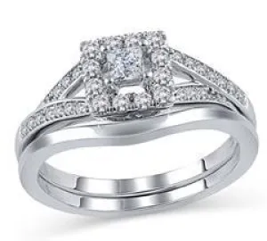 EternalDia 1/2 Cttw Princess-Cut Diamond Square shaped Split Shank Halo Bridal Set in 10K White Gold (IJ/I2)