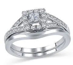 EternalDia 1/2 Cttw Princess-Cut Diamond Square shaped Split Shank Halo Bridal Set in 10K White Gold (IJ/I2)