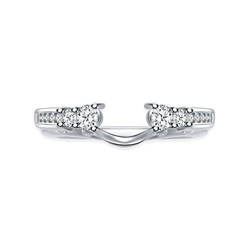 EternalDia 1/2 Cttw Solitaire Guard Ring Wrap Enhancer Wedding Band in 10Kt White Gold (IJ/I2-I3)