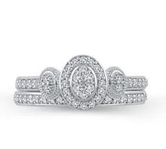 EternalDia 1/2 Ctw Diamond Composite Oval Shaped Vintage-Style Milgrained Bridal Set 10K White Gold (IJ/I2I3)