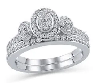 EternalDia 1/2 Ctw Diamond Composite Oval Shaped Vintage-Style Milgrained Bridal Set 10K White Gold (IJ/I2I3)