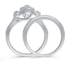 EternalDia 1/2 Ctw Diamond Composite Oval Shaped Vintage-Style Milgrained Bridal Set 10K White Gold (IJ/I2I3)