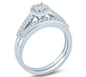 EternalDia 1/3 Ct Round Diamond Cathedral Halo Engagement Wedding Set In 10kt White Gold (IJ/I2)