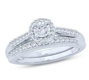 EternalDia 1/3 Ct Round Diamond Cathedral Halo Engagement Wedding Set In 10kt White Gold (IJ/I2)