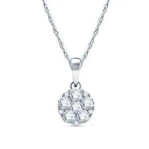 EternalDia 1/4 ct 10k White Gold Round Diamond Flower Cluster Pendant Necklace (0.25cttw, IJ, I2-I3) 18"