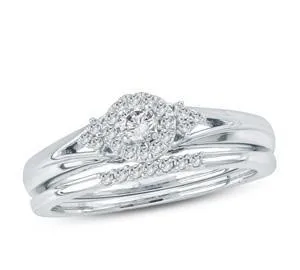 EternalDia 1/4 Ct Round Diamond Solitaire Halo Engagement Wedding Ring Set In 10Kt White Gold (IJ/I2)