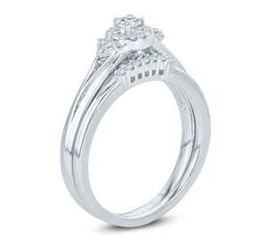 EternalDia 1/4 Ct Round Diamond Solitaire Halo Engagement Wedding Ring Set In 10Kt White Gold (IJ/I2)