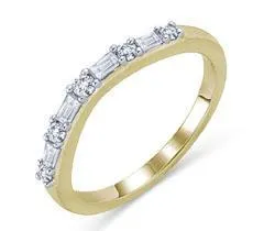 EternalDia 1/4 cttw Baguette and Round Diamond Curved Wedding Band in 14K Gold (IJ/I1-I2)