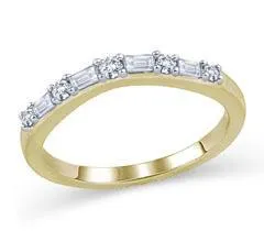 EternalDia 1/4 cttw Baguette and Round Diamond Curved Wedding Band in 14K Gold (IJ/I1-I2)
