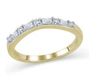 EternalDia 1/4 cttw Baguette and Round Diamond Curved Wedding Band in 14K Gold (IJ/I1-I2)