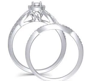 EternalDia 14K White Gold Round Shape 3/8 Ct Diamond Frame Twist Engagement Bridal Ring Set