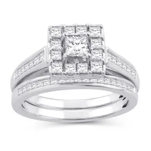 EternalDia 1.5 Cttw Princess Cut Diamond Sqaure Frame Halo Bridal Set In 10kt White Gold (IJ/I2I3)